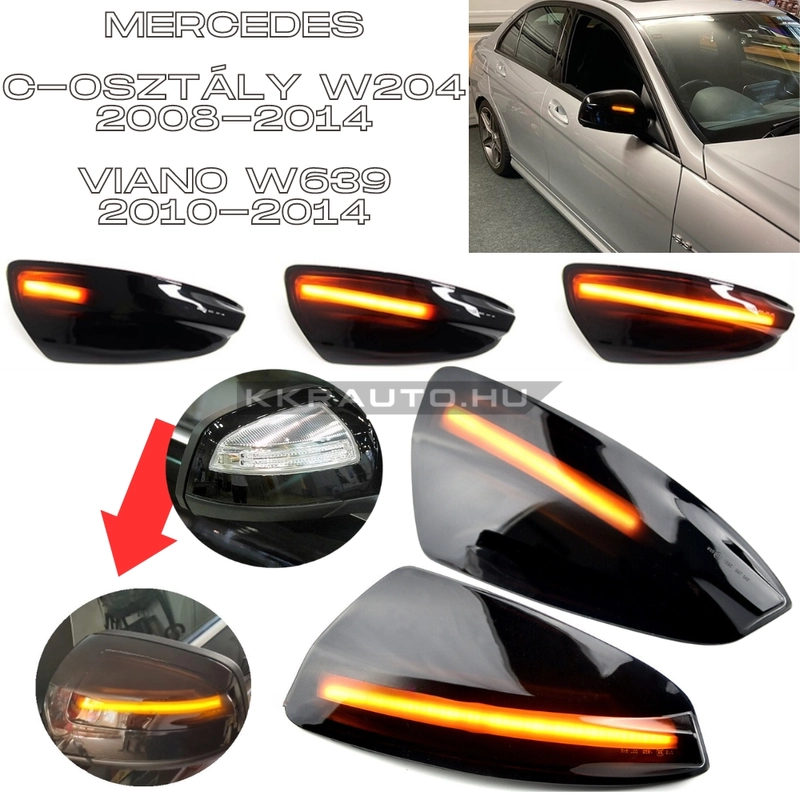kkrauto.hu - Mercedes C osztály W204 Viano W639 dinamikus LED LEDES tukor Index futofenyes tukurindex A2048200821 A2048200721
